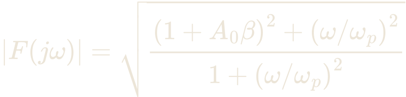 |F(j\omega)| = \sqrt{\frac{\left(1 + A_{0}\beta\right)^{2} + \left(\omega/\omega_{p}\right)^{2}}{1 + \left(\omega/\omega_{p}\right)^{2}}}